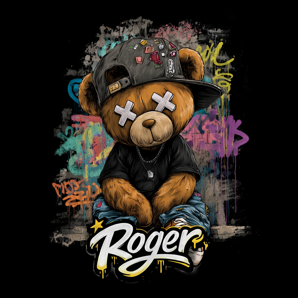 Street Bear T-Shirt – Urban Graffiti Teddy Design (Personaliseerbaar)