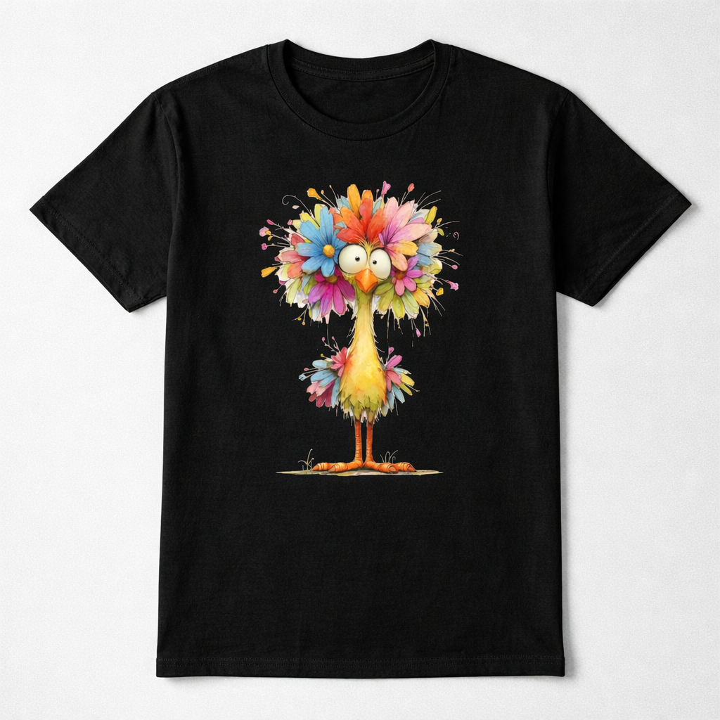 Vrolijke Bloemenkip T-shirt – Kleurrijk en Speels Design