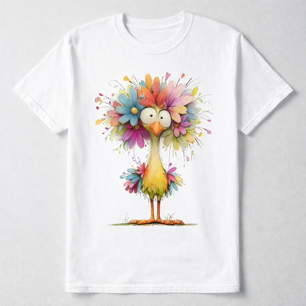 Vrolijke Bloemenkip T-shirt – Kleurrijk en Speels Design