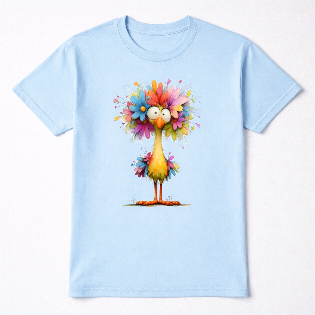 Vrolijke Bloemenkip T-shirt – Kleurrijk en Speels Design